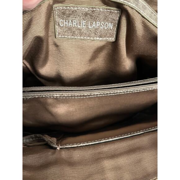 Charlie Lapson Taupe Snake Embossed Faux Leather Tote Shoulder Bag 17 Inch - Picture 5 of 8